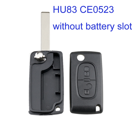 FS240017 2 Button Flip Key Shell Cover for P-eugeot  C-itroen Auto Car Key Blade Replacement  HU83 CE0523 without Battery Slot