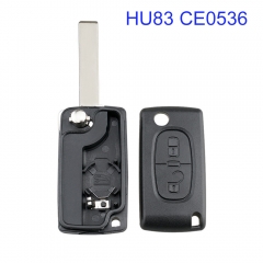 FS240016 2 Button Flip Key Shell Cover for P-eugeot  C-itroen Auto Car Key Blade Replacement  HU83 CE0536 with Battery Slot