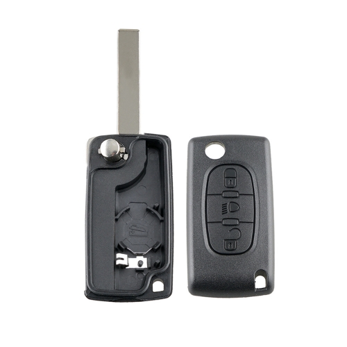 FS240011 3 Button Flip Key Shell Cover for P-eugeot  C-itroen Auto Car Key Blade Replacement HU83 CE0536 with Battery Slot