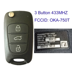 MK140144 3 Button 433MHz Remote Control Flip Folding Key for H-yundai Car Key Fob Remote PCF7936 Chip FCCID OKA-750T