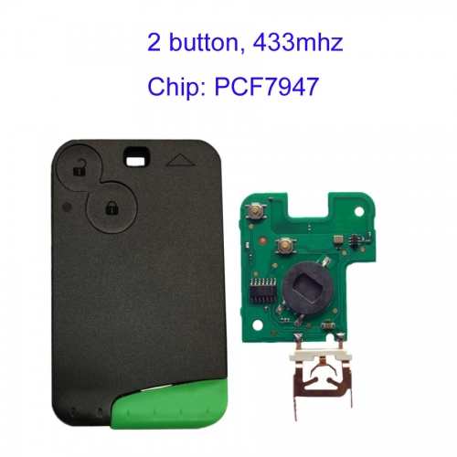 MK230047 2 Button 433MHz Smart Card Remote Key for R-enault Laguna Auto Car Key Fob With  PCF7947 Chip
