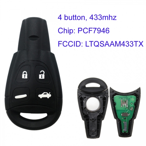MK560001 4 Button 433MHz Smart Remote Key for Saab Auto Car Key Fob LTQSAAM433TX PCF7946 Chip