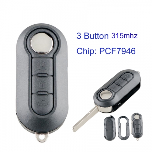MK330024 3 Button 315Mhz Flip Key for Fiat 500 Auto Car Key Fob with PCF7946 Chip Delphi BSI System
