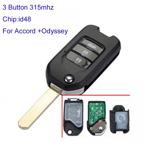 MK180174 3 Button 315mhz Flip Key Foling Key for H-onda Accord +Odyssey Auto Key Remote with id48 Chip