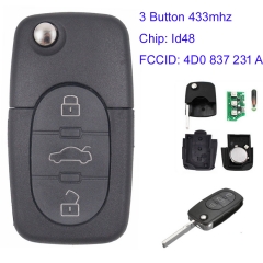 MK090067 3 Button 433MHz Remote Flip Key For AUDI A3 A4 A6 A8 Old Models 1999-2002 4D0837231A 4D0 837 231 A ID48 Chip