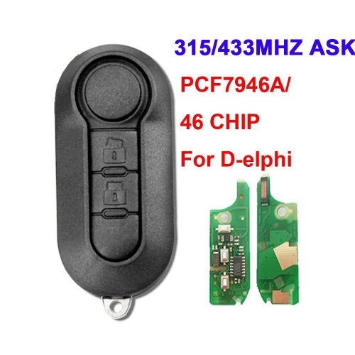 MK330030 2 Button  315/433mhz Flip Remote Key for Fiat (Delphi System)  with Transponder PCF 7946A and SIP22 Blade