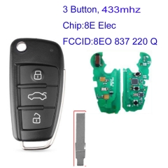 MK090073 3 Button 433MHz Flip Key with 8E Elec Chip for Audi A8 Q7 8EO 837 220 Q Auto Car Key