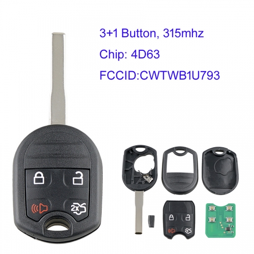 MK160116 315MHz  3+1 Button Remote Key For Ford Escape Fiesta Focus Transit Connect C-Max 2014 2015 4D63 Chip CWTWB1U793