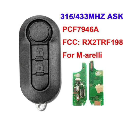 MK330029 2 Button  315/433mhz Flip Remote Key for Fiat (M.Marelli BSI System)  with Transponder PCF 7946A and SIP22 Blade