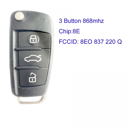 MK090075 3 Button 868MHz Flip Key with 8E Chip for Audi A8 Q7 8EO 837 220 Q Auto Car Key