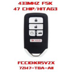 MK180181 4 +1 Button 433mhz FSK Remote Key Control for Honda Auto Car Key KR5V2X 71247-TBA-AII ID47 Chip