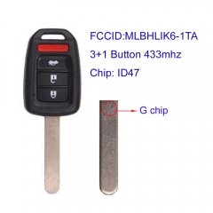 MK180186 3+1 Button 433mhz Head Key for H-onda Auto Car Key MLBHLIK6-1TA ID47 Chip Auto Car Key Fob