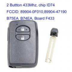 MK190271 2 Button 434mhz Smart Key for T-oyota Keyless Go Entry Car  Keys Proximity Key Chip ID74 FCCID: 89904-0F010,89904-47190 B75EA  B74EA, Board F