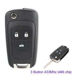 MK420008 3 Button Flip Remote Key Fob 433MHz ID46 Chip for Opel Vauxhall Insignia Astra Auto Car Key Replacement