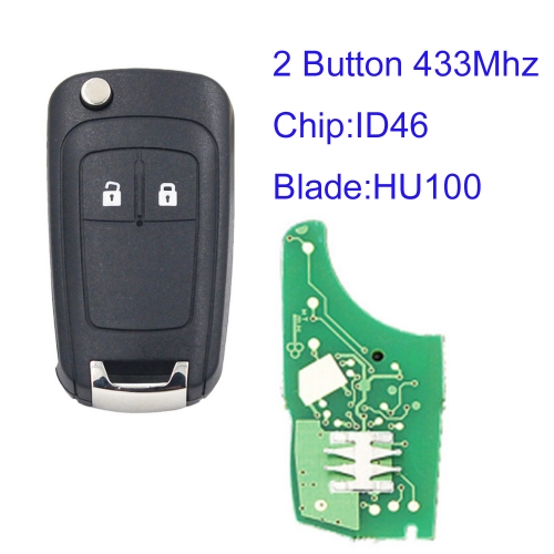 MK420009 2 Button 433MHz Key Remote Control Flip Key for Opel Auto Car Key Fob Replacement with ID46 Chip