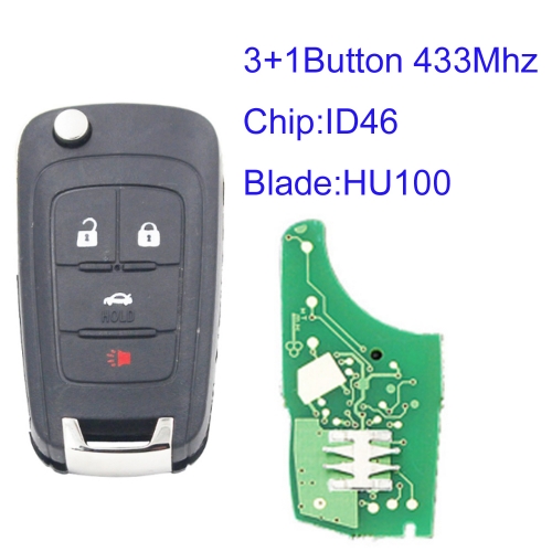MK420010 3+1 Button 433MHz Key Remote Control Flip Key for Opel Auto Car Key Fob Replacement with ID46 Chip