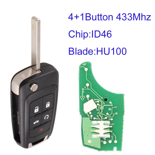 MK420011 4+1 Button 433MHz Key Remote Control Flip Key for Opel Auto Car Key Fob Replacement with ID46 Chip