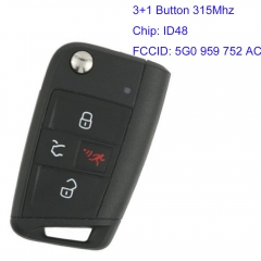 MK120107 4 Button 315mhz Remote Key for VW 5G0 959 752 AC  Auto Car Key Fob with id48 Chip NBGFS12A01 Without keyless Go