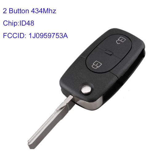 MK120108  2 Buttons 433Mhz Remote Key Fob with ID48 Chip Fit for VW Passat/Golf MK4  1J0959753A  1J0 959 753 A