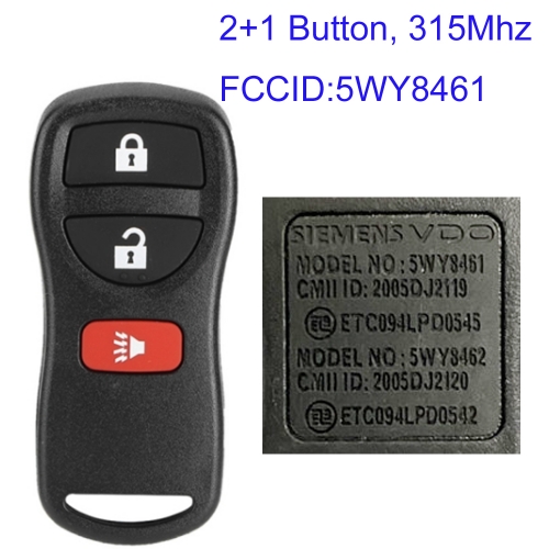 MK210114 2+1 Button 315Mhz  Remote Key for N-issan Navara 2008-2015 VDO Auto Car Key Fob 8268-EW800 5WY8461
