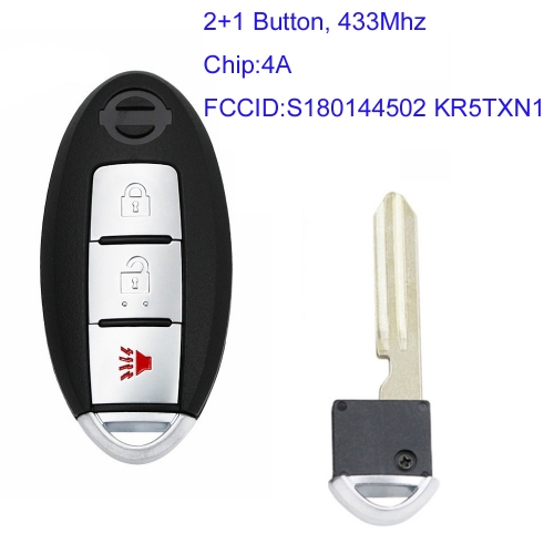 MK210116 2+1 Button 433Mhz Smart Key Proximity Key for N-issan 2019-2020 Rogue Auto Car Key Fob 4A Chip S180144502 KR5TXN1