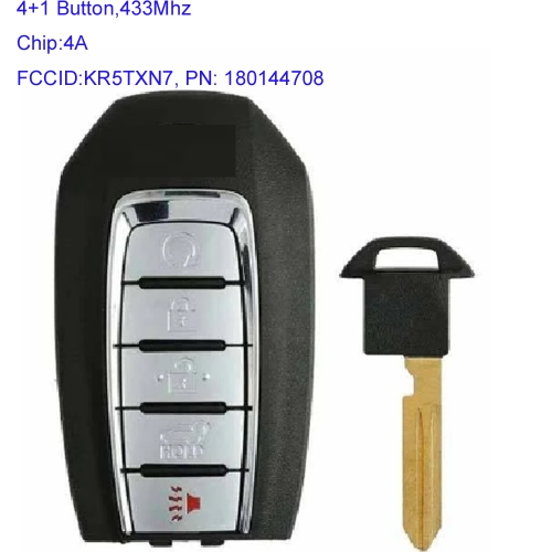MK220010  4+1 Button 433Mhz Smart Remote Key Fob (SUV) for Infiniti QX60 2019 2020 KR5TXN7 PN: 285E3-9NR5B