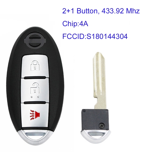 MK210124 2+1 Button 433.92 Mhz FSK Smart Key for N-issan Titan XD Murano Pathfinder Auto Car Key Fob 4A Chip S180144304 KR5S180144014
