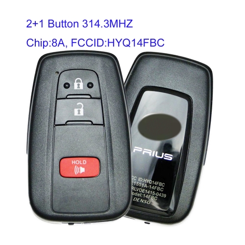 MK190167 2+1 Button 314.3MHZ Smart Key for T-oyota Prius 2016 Auto Car Key HYQ14FBC Keyless Go with 8A Chip Blue