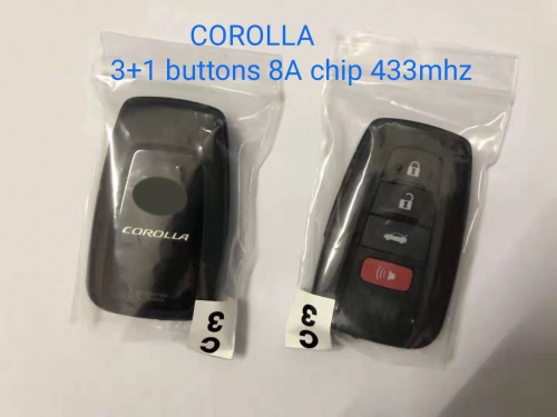 MK190008 Original 3+1 Button 433mhz 4A Chip Smart Key for Corolla Smart Card Keyless Go  B2U2K2R