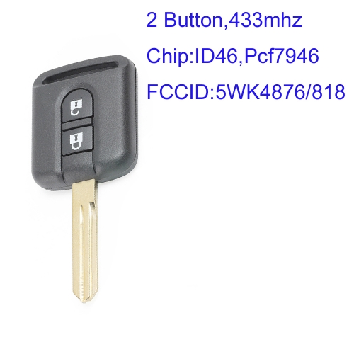 MK210128 2 Button 433.92 Mhz Remote Key for N-issan Qashqai Elgrand X-TRAIL Navara Micra Note Cabster NV200 Auto Car Key Fob ID46 Chip FCCID:5WK4876/8