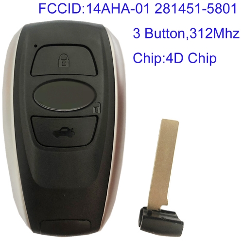 MK450015 3 Button 312Mhz  Smart Key Remote Control for Subaru 2014 BRZ l-egacy 2014- 2015  Forester 2014- Auto Car Key Fob 14AHA-01 281451-5801 4D Chi