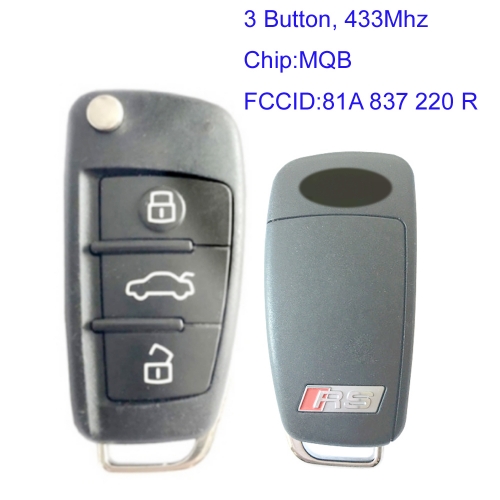 MK090082 3 Button 434MHZ Flip Key for Audi A3 Q2 Q3 RS Remote Key Fob 81A 837 220 R Keyless Go MQB Chip