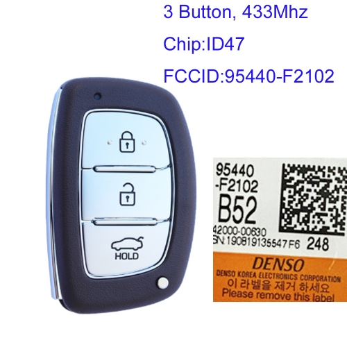 MK140166 3 Button 433MHz Smart Key Smart Card for H-yundai Elantra 2019 ID47 Chip 95440-F2102 Keyless Go