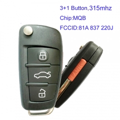 MK090083 3+1 Button 315MHZ Flip Key for Audi A3 Q2L Q3 Remote Key Fob 81A 837 220J NBGFS12P7 Keyless Go MQB Chip