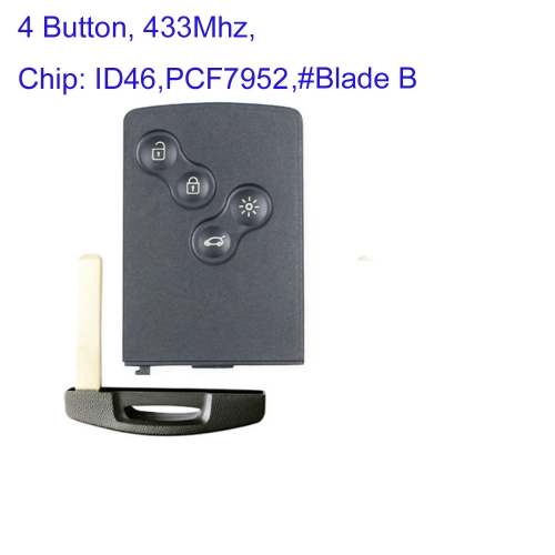 MK230058 4 Button 433mhz Remote Key for R-enault 2008-2011 Keleos 2008-2011 Samusung QM5 With id46 pcf7952 chip # Blade B