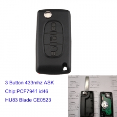 MK240036 3Buttons  Remote key for p-eugeot Partner 807 407 308 307 207 for c-itroen Flip Smart Car Key CE0523 ASK HU83 Blade