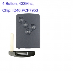 MK230056 4 Button 433mhz Remote Key for R-enault Laguna III 2007-2015 Scenic 2008-2016, Megane III 2009-2015 With id46 pcf7953 chip