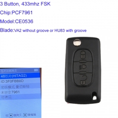 MK240040 3 Buttons  433Mhz FSK CE0536 Remote key for p-eugeot  c-itroen Flip Car Key PCF7961 HU83 OR VA2 Blade