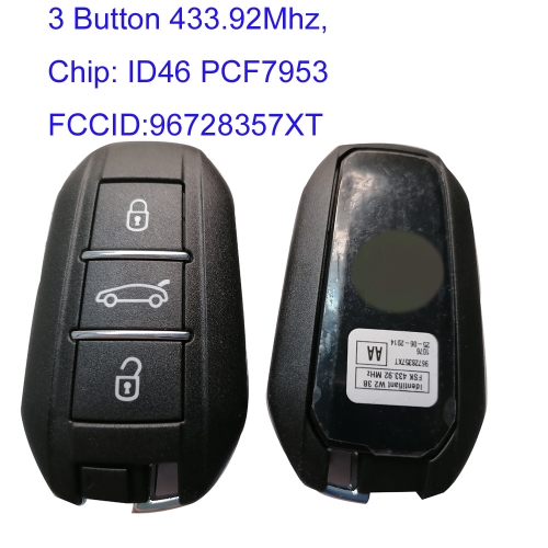 MK240044 Original 3 Button 433.92Mhz Smart Key for P-eugeot 308 508 PCF7953 Chip Part No: 96728357XT  Keyless Go Key