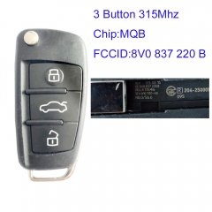 MK090087 Original 3 Button 315MHZ MQB Smart Key for Audi Remote key 8V0 837 220B Flip Key Fob No Keyless Go