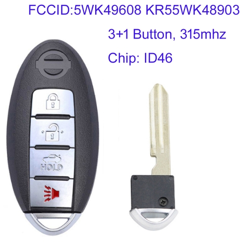 MK210131 3+1 Button 315mhz Smart key for N-issan Teana  5WK49608 KR55WK48903 ID46 Chip