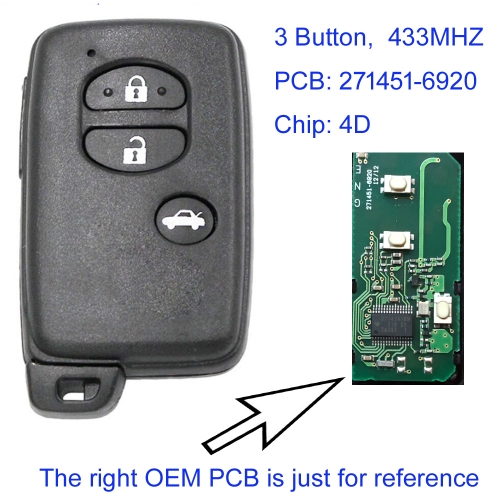 MK450020 3 Button 433Mhz Smart Key Remote Control for Subaru Auto Car Key Fob PCB: 271451-6920 4D Chip