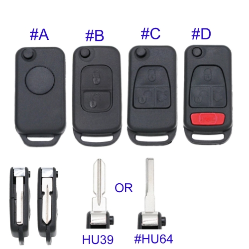 FS100038 1/2/3/4 Button Flip Key Remote Car Key Shell For Benz Mercedes  Housing Replacement with HU39/HU64 blade