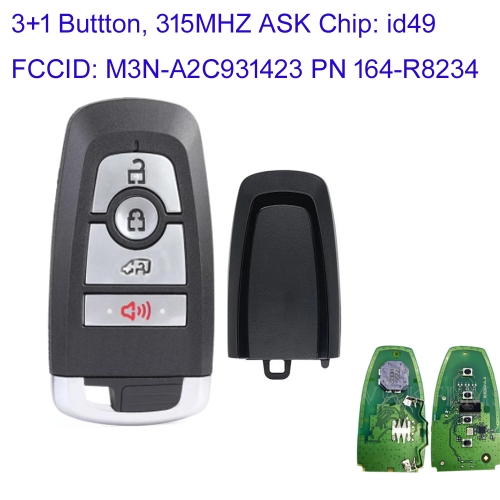 MK160129 315MHz ASK 3 Button Smart Key NCF2951F ID49 Chip for Ford Transit Connect 2019 2020 Auto Car Key Fob M3N-A2C931423 164-R8234