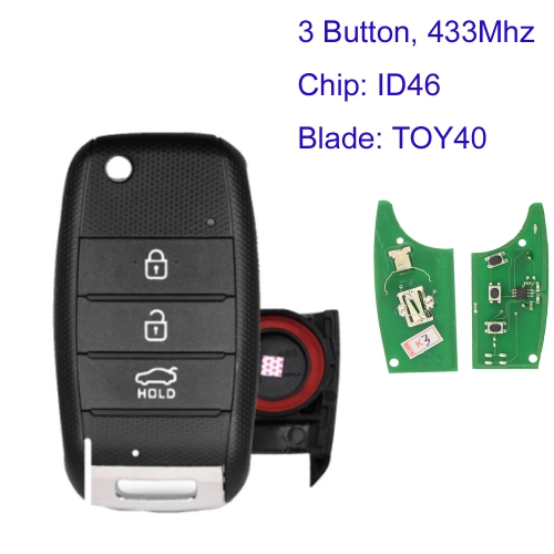 MK130146 3 Button 433MHz Flip Key for Kia K5 Sorento Sportage 2013 2014 2015 With Uncut Blade with ID46 Chip