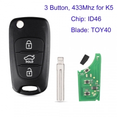 MK130147 3 Button 433MHz Flip Key for Kia K5 Sorento Sportage With Uncut Blade with ID46 Chip