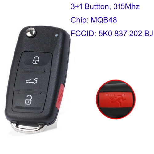 MK120138 3+1 Button 315mhz Flip Remote Key for VW Jetta Passat 2017 2018 5K0837202BJ  NBGFS93N Megamos AES MQB Chip Auto Car Key
