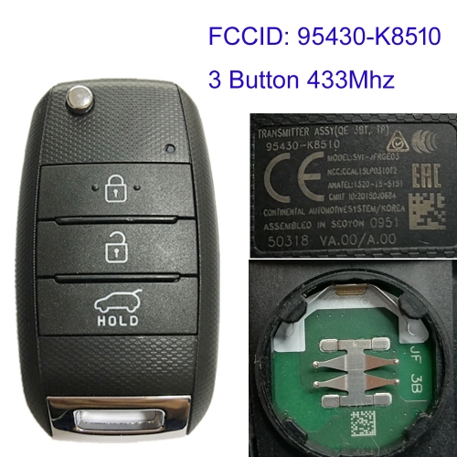 MK130153 3 Button 433MHZ Folding Flip Remote Key Fob for Kia 95430-K8510 Auto Car Key