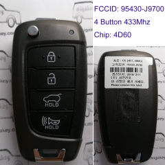 MK140225 4 Button 433MHz Remote Control Flip Folding Key for H-yundai Kona  2018-2020 Car Key Fob 95430-J9700 4D60 Chip