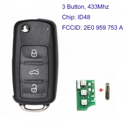 MK120139 3 button 434MHz Upgraded Folding Remote Key Fob ID48 chip for VW C-rafter 2E0 959 753 A